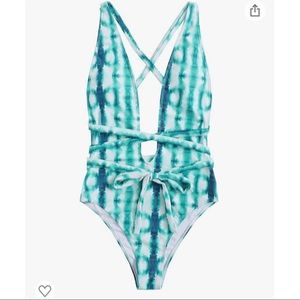 Blue Tie-Dye One Piece Criss Cross Tie Swimsuit (NWT)